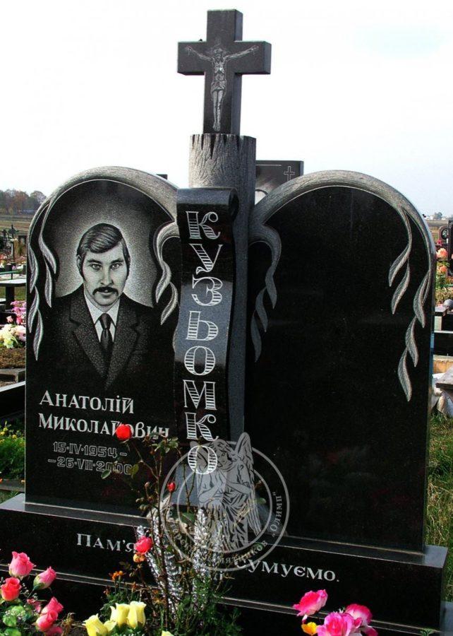 Памятник двойной в форме Ива с холстом и крестом